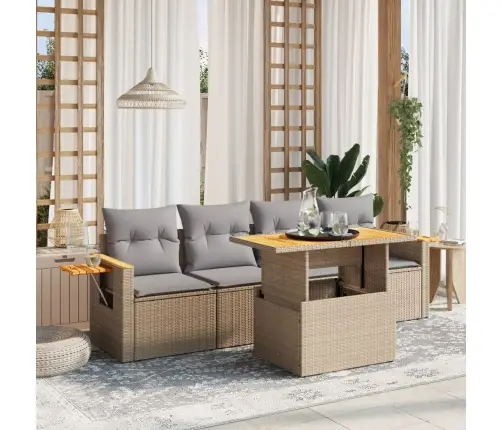 Sofos Komplektas Su Pagalvėlėmis, 5 Dalių, Smėlio, Poliratanas