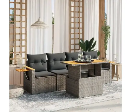 Sofos Komplektas Su Pagalvėlėmis, 5 Dalių, Pilkas, Poliratanas