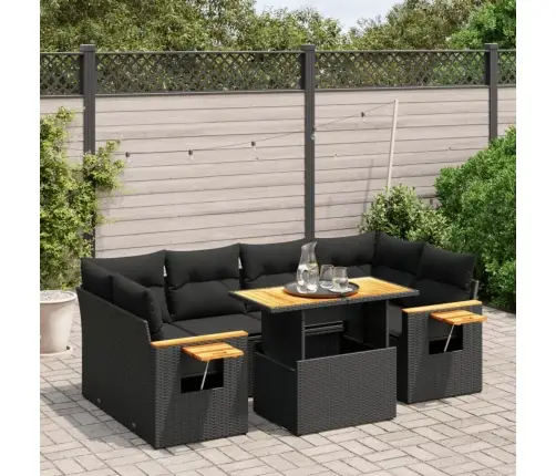 7-Daļīgs Dārza Dīvāna Komplekts Ar Matračiem, Melna Pe Vidaxl