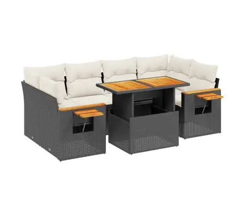 Sofos Komplektas Su Pagalvėlėmis, 7 Dalių, Juodas, Poliratanas