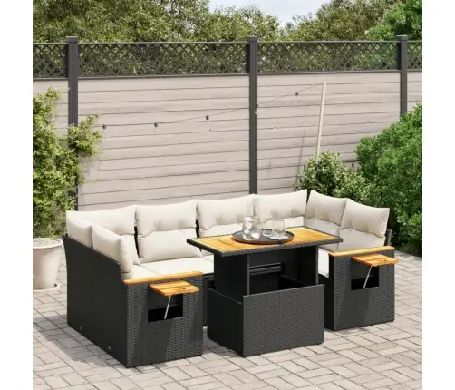 Sofos Komplektas Su Pagalvėlėmis, 7 Dalių, Juodas, Poliratanas