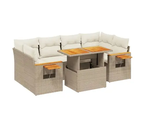 Sofos Komplektas Su Pagalvėlėmis, 7 Dalių, Smėlio, Poliratanas