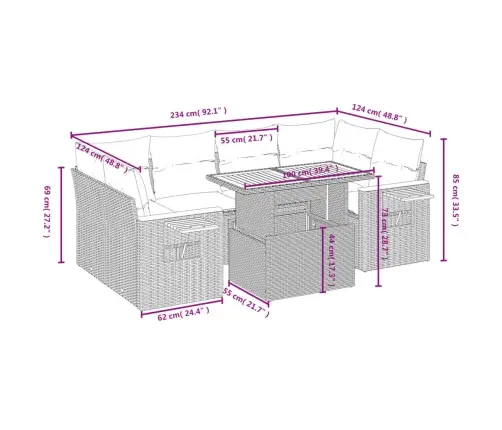 Sofos Komplektas Su Pagalvėlėmis, 7 Dalių, Smėlio, Poliratanas