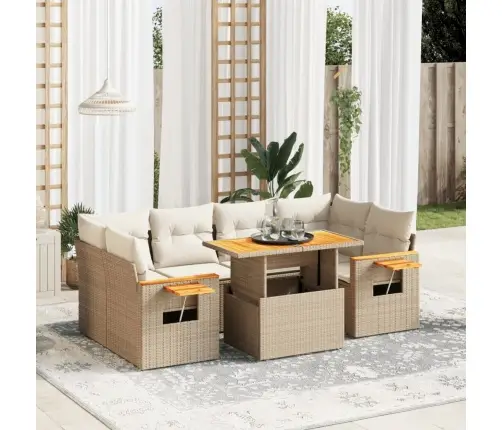 Sofos Komplektas Su Pagalvėlėmis, 7 Dalių, Smėlio, Poliratanas