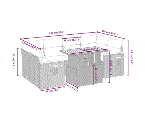 Sofos Komplektas Su Pagalvėlėmis, 7 Dalių, Smėlio, Poliratanas