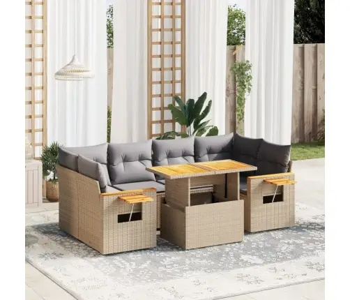 Sofos Komplektas Su Pagalvėlėmis, 7 Dalių, Smėlio, Poliratanas