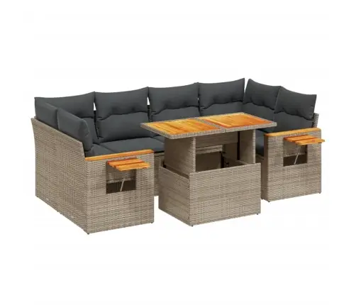 7-Daļīgs Dārza Dīvāna Komplekts, Matrači, Pelēka Pe Rotangpalma Vidaxl