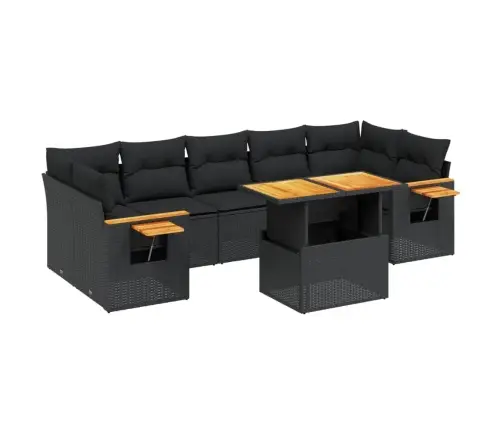 8-Daļīgs Dārza Dīvāna Komplekts, Matrači, Melna Pe Rotangpalma Vidaxl