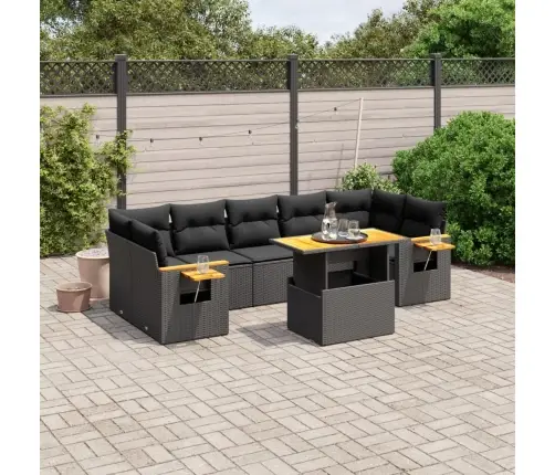 8-Daļīgs Dārza Dīvāna Komplekts, Matrači, Melna Pe Rotangpalma Vidaxl