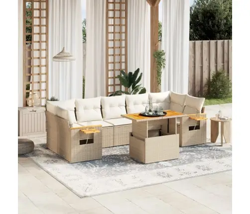 Sofos Komplektas Su Pagalvėlėmis, 8 Dalių, Smėlio, Poliratanas