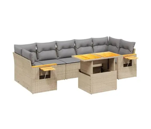 8-Daļīgs Dārza Dīvāna Komplekts, Matrači, Bēša Pe Rotangpalma Vidaxl