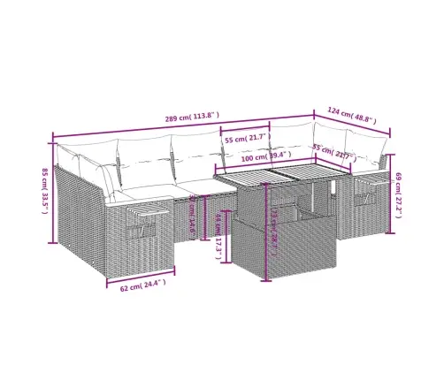 8-Daļīgs Dārza Dīvāna Komplekts, Matrači, Bēša Pe Rotangpalma Vidaxl