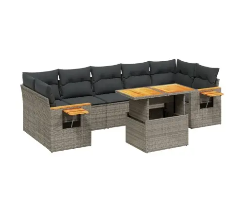 8-Daļīgs Dārza Dīvāna Komplekts Ar Matračiem, Pelēks Pe Pinums Vidaxl