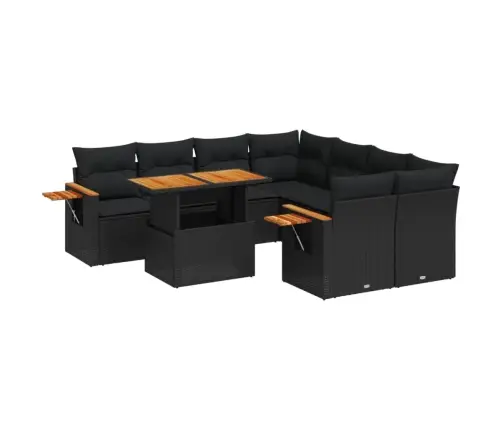 9-Daļīgs Dārza Dīvāna Komplekts, Matrači, Melna Pe Rotangpalma Vidaxl