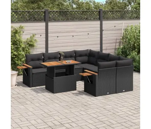 9-Daļīgs Dārza Dīvāna Komplekts, Matrači, Melna Pe Rotangpalma Vidaxl