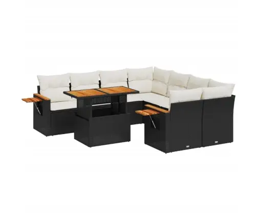 9-Daļīgs Dārza Dīvāna Komplekts, Matrači, Melna Pe Rotangpalma Vidaxl