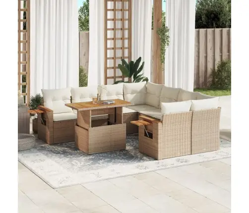 9-Daļīgs Dārza Dīvānu Komplekts, Matrači, Bēša Pe Rotangpalma Vidaxl 9-Daļīgs Dārza Dīvānu Komplekts, Matrači, Bēša Pe Rotangpalma Vidaxl