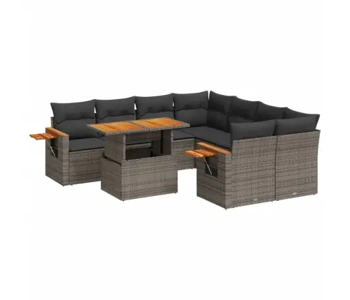 9-Daļīgs Dārza Dīvāna Komplekts Ar Matračiem, Pelēks Pe Pinums Vidaxl