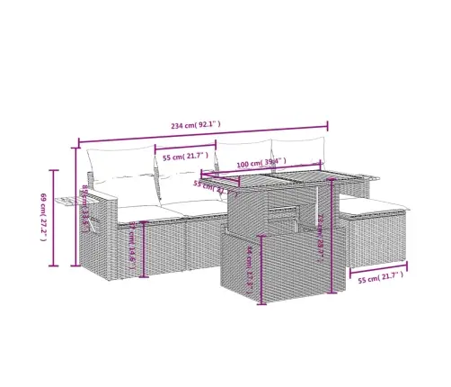 6-Daļīgs Dārza Dīvāna Komplekts, Matrači, Melna Pe Rotanpalma Vidaxl