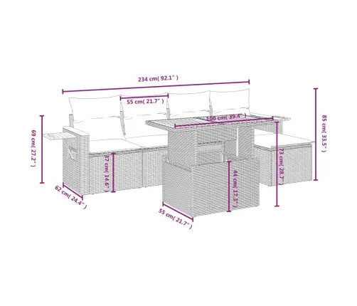 6-Daļīgs Dārza Dīvāna Komplekts, Matrači, Bēša Pe Rotangpalma Vidaxl