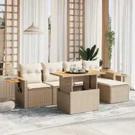 6-Daļīgs Dārza Dīvāna Komplekts, Matrači, Bēša Pe Rotangpalma Vidaxl