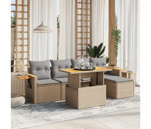 6-Daļīgs Dārza Dīvāna Komplekts, Matrači, Bēša Pe Rotangpalma Vidaxl