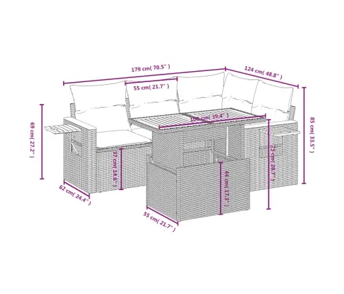 5-Osaline Aiadiivanikomplekt Patjadega, Must, Polürotang