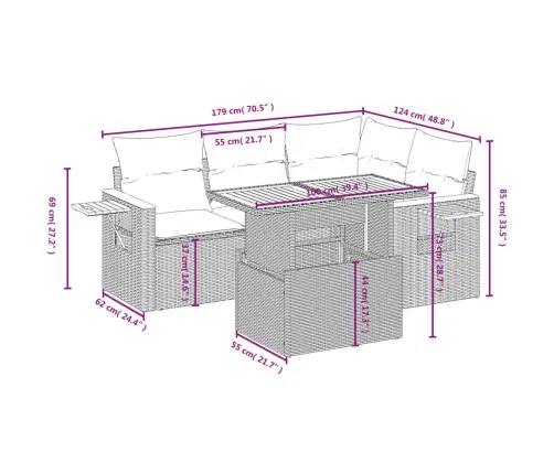 5-Daļīgs Dārza Dīvāna Komplekts Ar Matračiem, Pe Rotangpalma Vidaxl