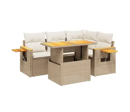 5-Daļīgs Dārza Dīvāna Komplekts, Matrači, Bēša Pe Rotangpalma Vidaxl