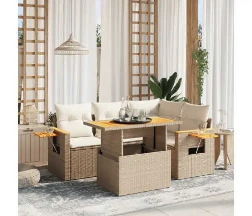 5-Daļīgs Dārza Dīvāna Komplekts, Matrači, Bēša Pe Rotangpalma Vidaxl