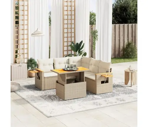 Sofos Komplektas Su Pagalvėlėmis, 6 Dalių, Smėlio, Poliratanas