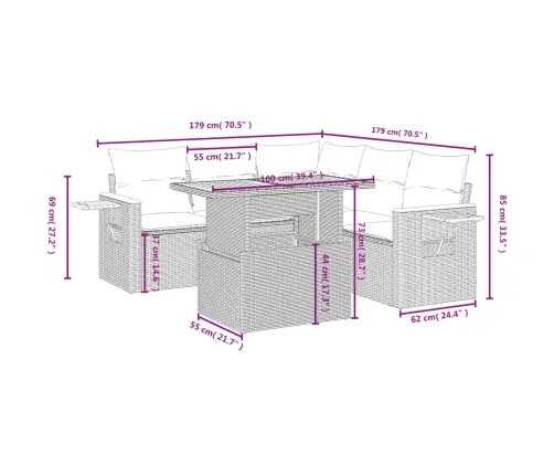 Sofos Komplektas Su Pagalvėlėmis, 6 Dalių, Smėlio, Poliratanas
