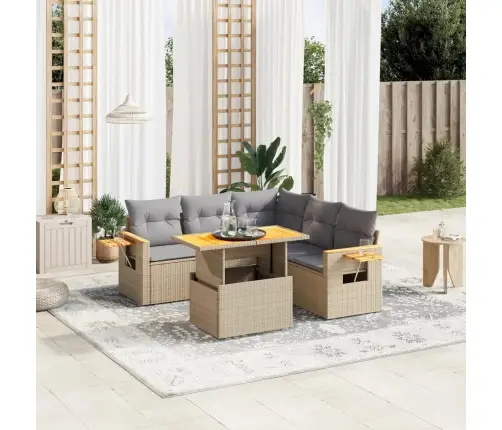 Sofos Komplektas Su Pagalvėlėmis, 6 Dalių, Smėlio, Poliratanas