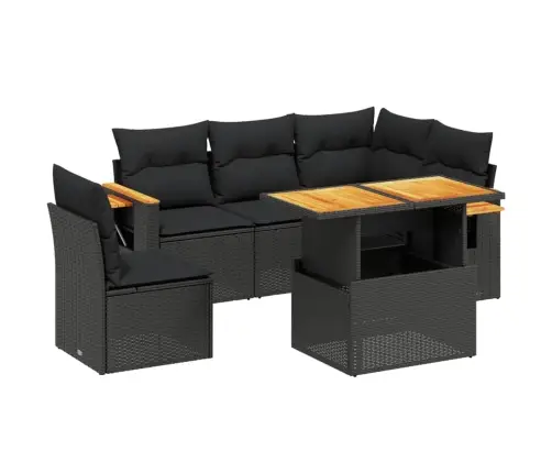 Sofos Komplektas Su Pagalvėlėmis, 6 Dalių, Juodas, Poliratanas