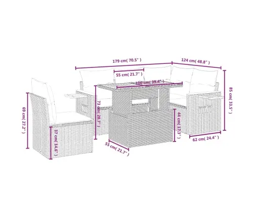 Sofos Komplektas Su Pagalvėlėmis, 6 Dalių, Juodas, Poliratanas