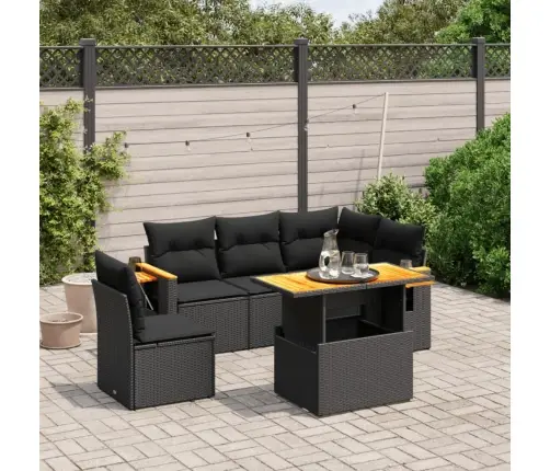 Sofos Komplektas Su Pagalvėlėmis, 6 Dalių, Juodas, Poliratanas