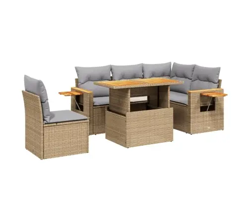 6-Daļīgs Dārza Dīvāna Komplekts, Matrači, Bēša Pe Rotangpalma Vidaxl