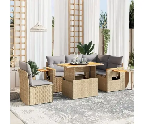 6-Daļīgs Dārza Dīvāna Komplekts, Matrači, Bēša Pe Rotangpalma Vidaxl