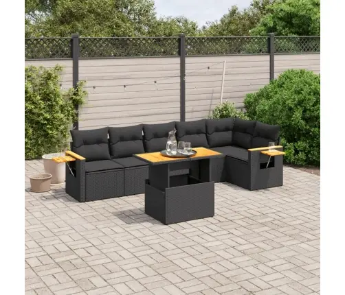 Sofos Komplektas Su Pagalvėlėmis, 7 Dalių, Juodas, Poliratanas