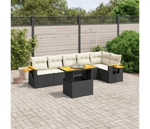 Sofos Komplektas Su Pagalvėlėmis, 7 Dalių, Juodas, Poliratanas