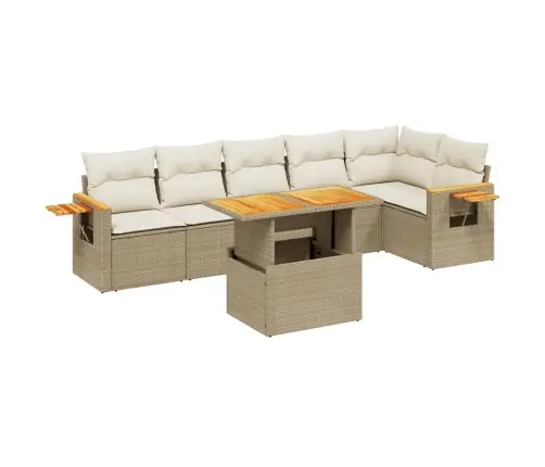 7-Daļīgs Dārza Dīvāna Komplekts, Matrači, Bēša Pe Rotangpalma Vidaxl