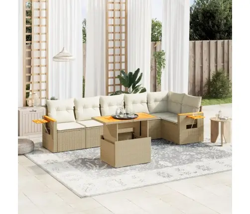 7-Daļīgs Dārza Dīvāna Komplekts, Matrači, Bēša Pe Rotangpalma Vidaxl