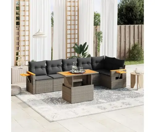 7-Daļīgs Dārza Dīvāna Komplekts, Matrači, Pelēka Pe Rotangpalma Vidaxl