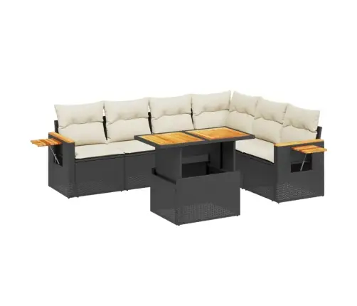 7-Daļīgs Dārza Dīvāna Komplekts Ar Matračiem, Melna Pe Vidaxl