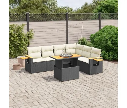 7-Daļīgs Dārza Dīvāna Komplekts Ar Matračiem, Melna Pe Vidaxl