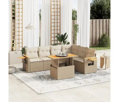 7-Daļīgs Dārza Dīvāna Komplekts, Matrači, Bēša Pe Rotangpalma Vidaxl