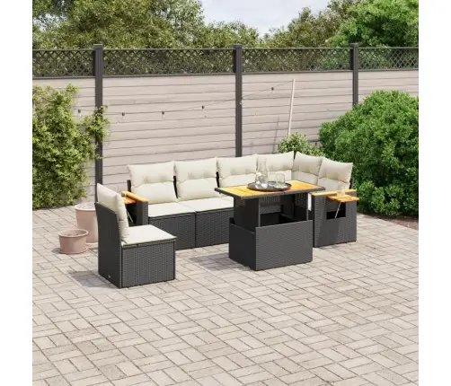 7-Daļīgs Dārza Dīvāna Komplekts Ar Matračiem, Melna Pe Vidaxl