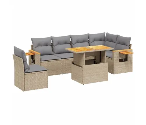 7-Daļīgs Dārza Dīvāna Komplekts, Matrači, Bēša Pe Rotangpalma Vidaxl