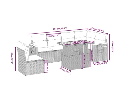 7-Daļīgs Dārza Dīvāna Komplekts, Matrači, Bēša Pe Rotangpalma Vidaxl
