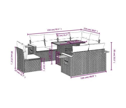 9-Daļīgs Dārza Dīvānu Komplekts, Matrači, Bēša Pe Rotangpalma Vidaxl